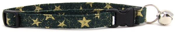 Gold Stars on Green Cat Collar