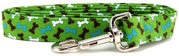 Green & Brown Bones Dog Leash