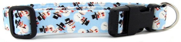 Light Blue Tossed Snowmen Dog Collar