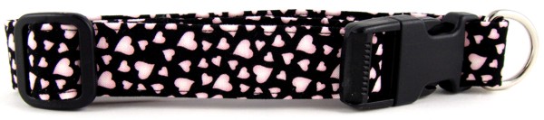 Pink Hearts on Black Dog Collar