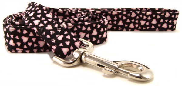 Pink Hearts on Black Dog Leash