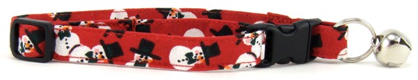 Red Tossed Snowmen Cat Collar