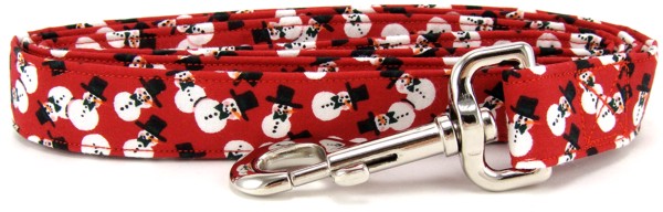 Red Tossed Snowmen Dog Leash