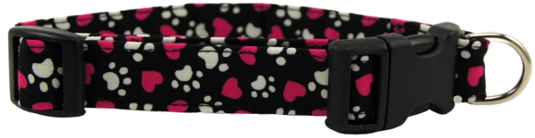 Tumbled Magenta Hearts & Paws Dog Collar